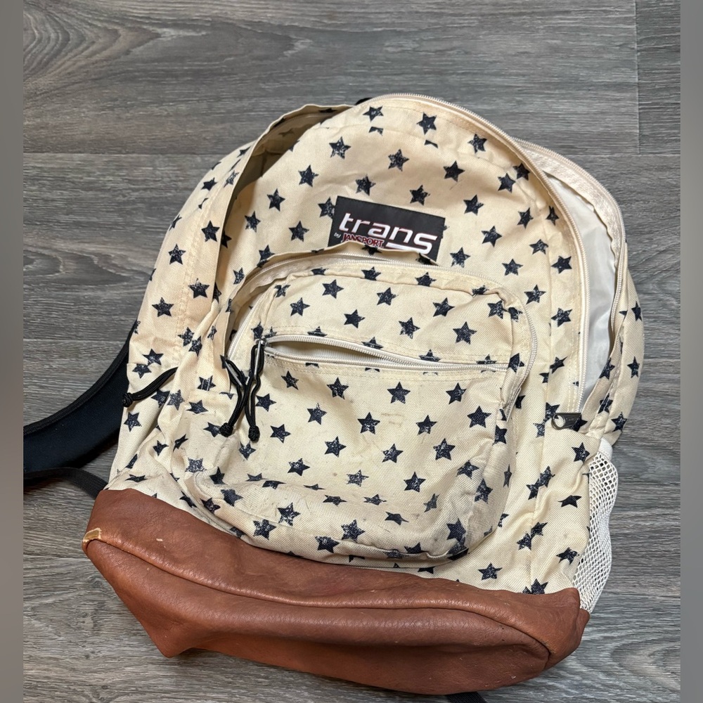 Star Patterned Trans Jansport Backpack - Cream and Brown